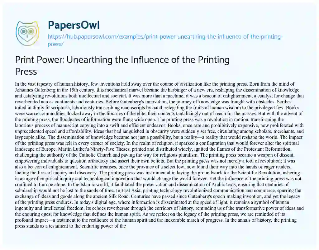 Essay on Print Power: Unearthing the Influence of the Printing Press