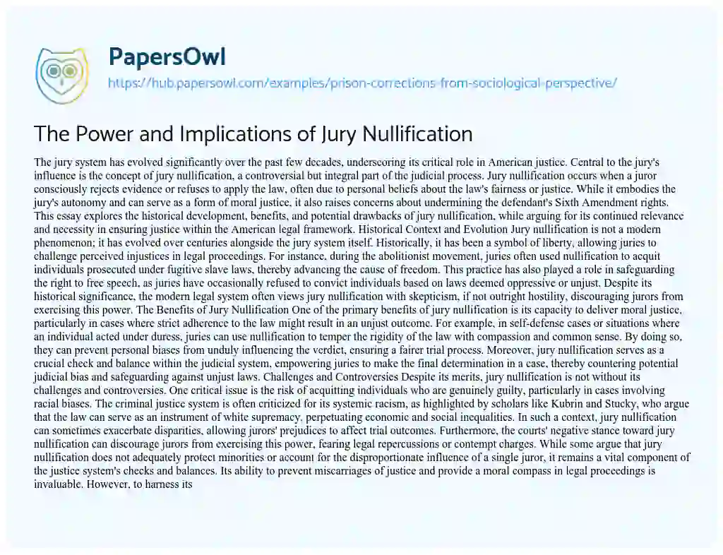 Essay on The Power and Implications of Jury Nullification