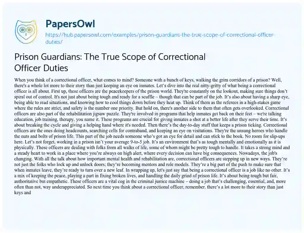 Essay on Prison Guardians: The True Scope of Correctional Officer Duties