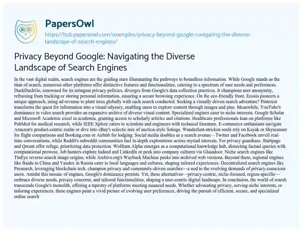 Essay on Privacy Beyond Google: Navigating the Diverse Landscape of Search Engines