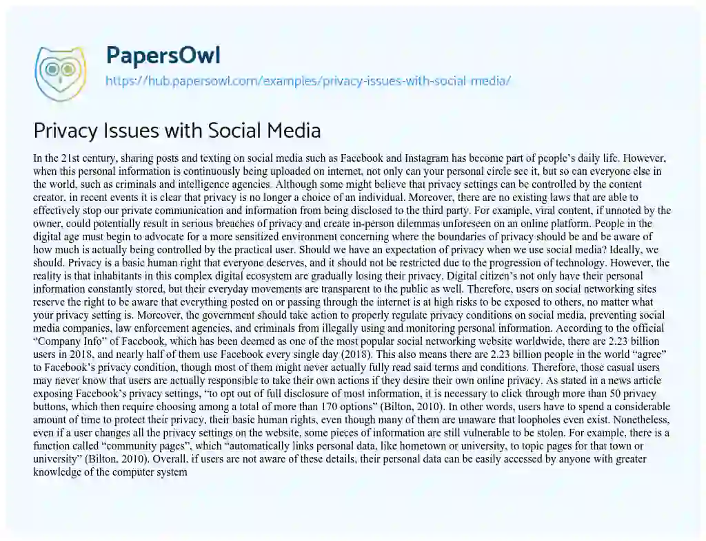 Essay on Privacy Issues with Social Media