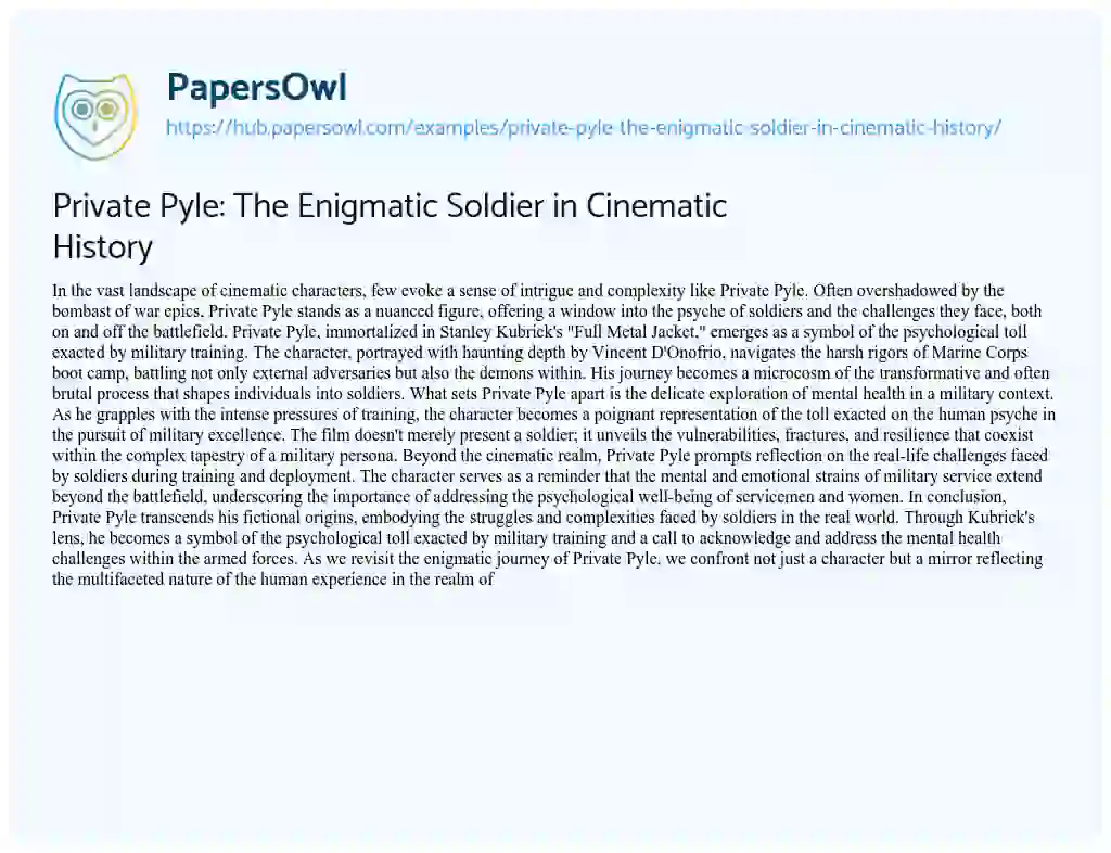 Essay on Private Pyle: The Enigmatic Soldier in Cinematic History