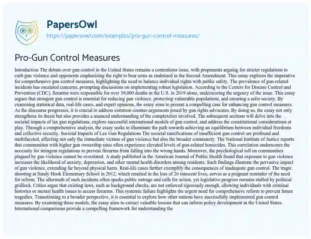Essay on Pro-Gun Control Measures