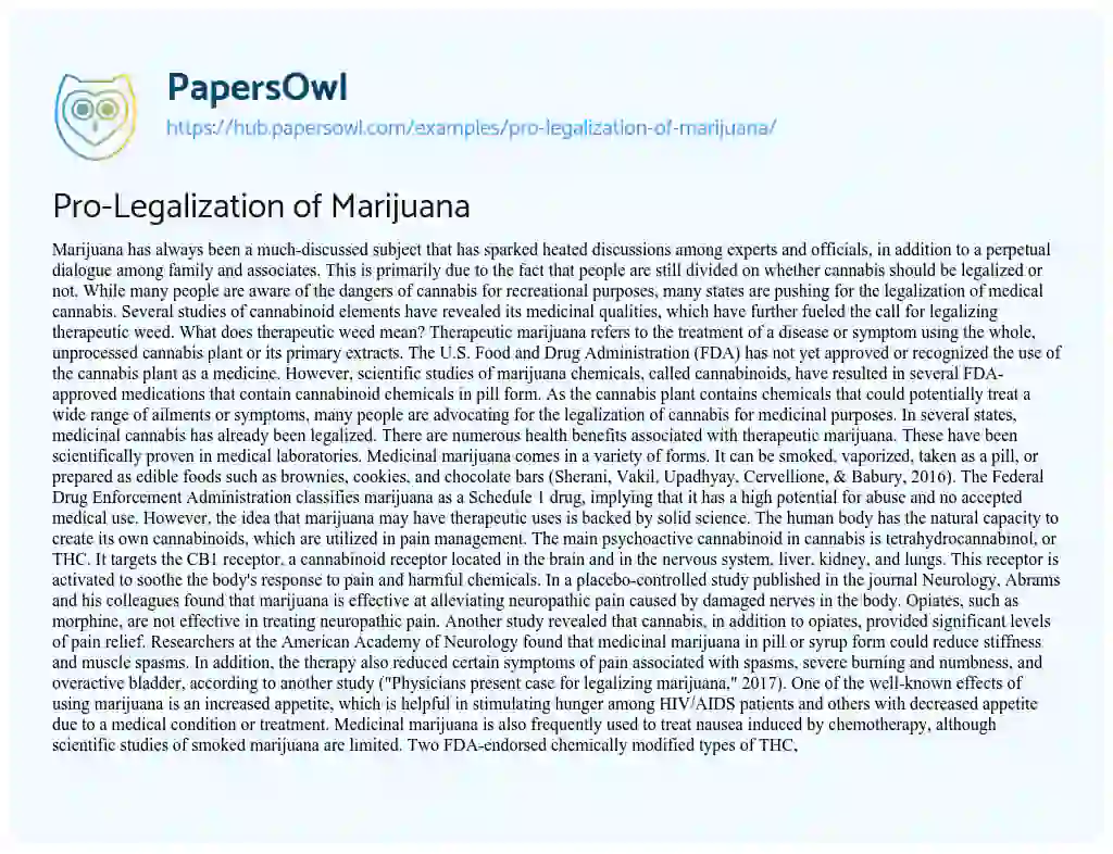 Essay on Pro-Legalization of Marijuana