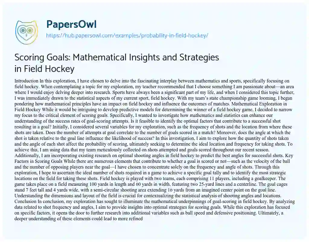 Essay on Scoring Goals: Mathematical Insights and Strategies in Field Hockey