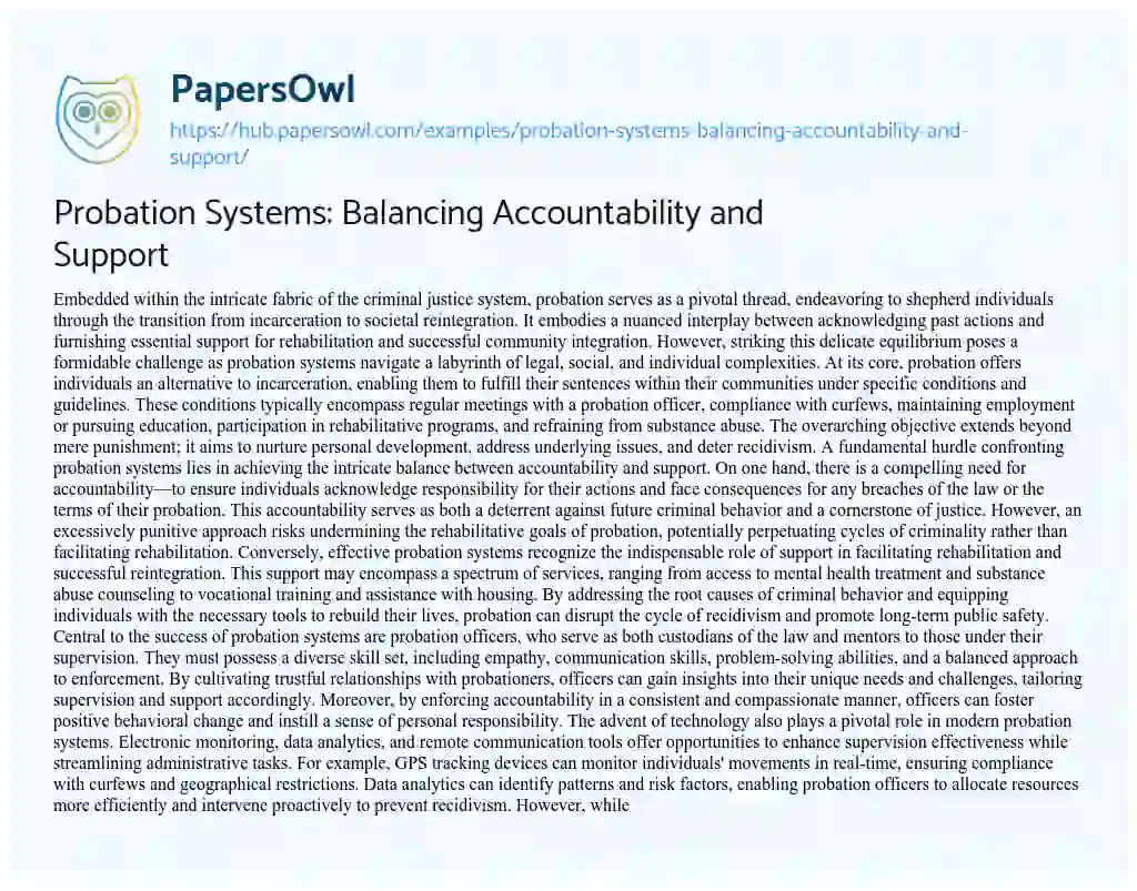 Essay on Probation Systems: Balancing Accountability and Support