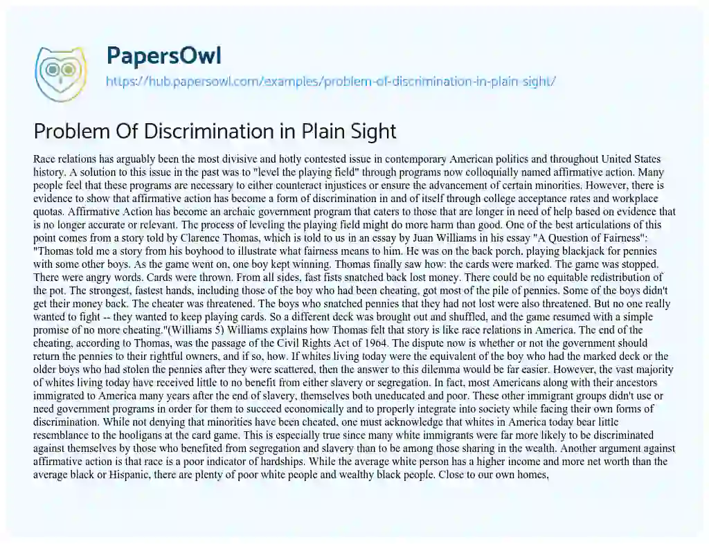 Essay on Problem Of Discrimination in Plain Sight