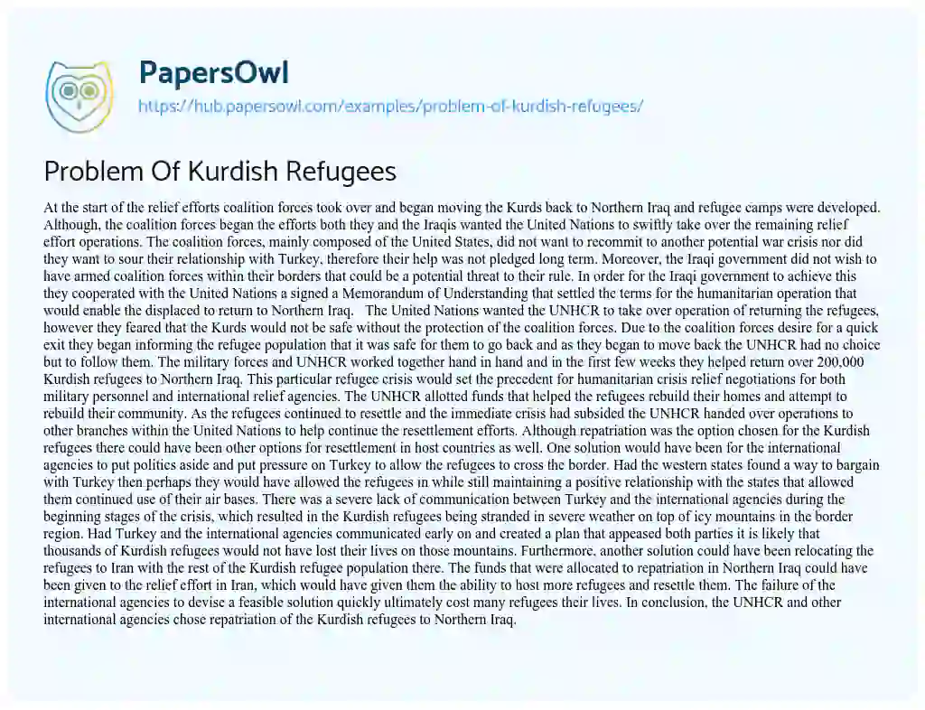 Essay on Problem Of Kurdish Refugees