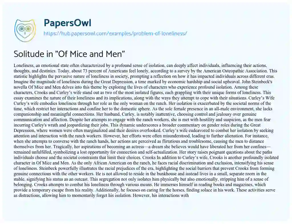 Essay on Solitude in “Of Mice and Men”