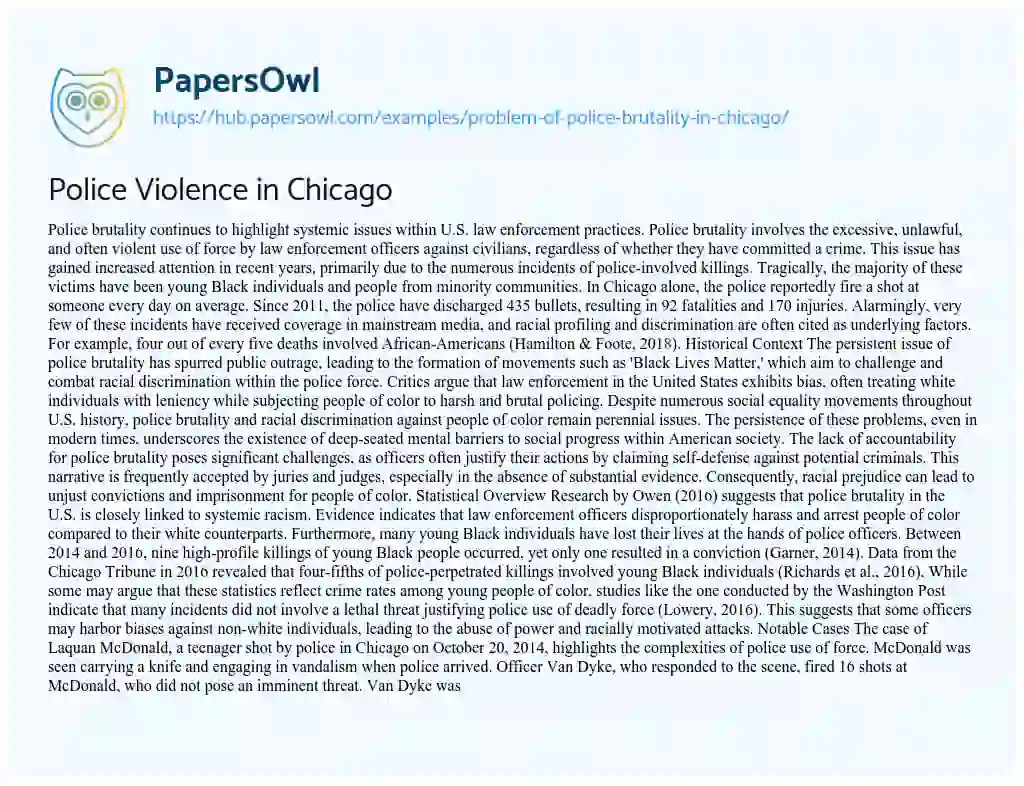 Essay on Police Violence in Chicago