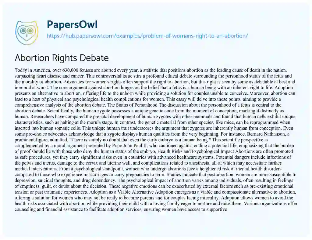 Essay on Abortion Rights Debate