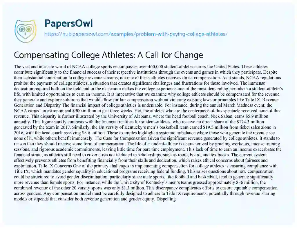 Essay on Compensating College Athletes: A Call for Change