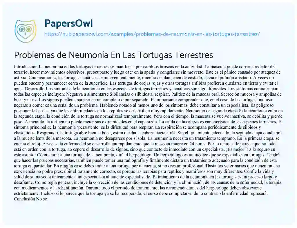 Essay on Problemas de Neumonía En Las Tortugas Terrestres