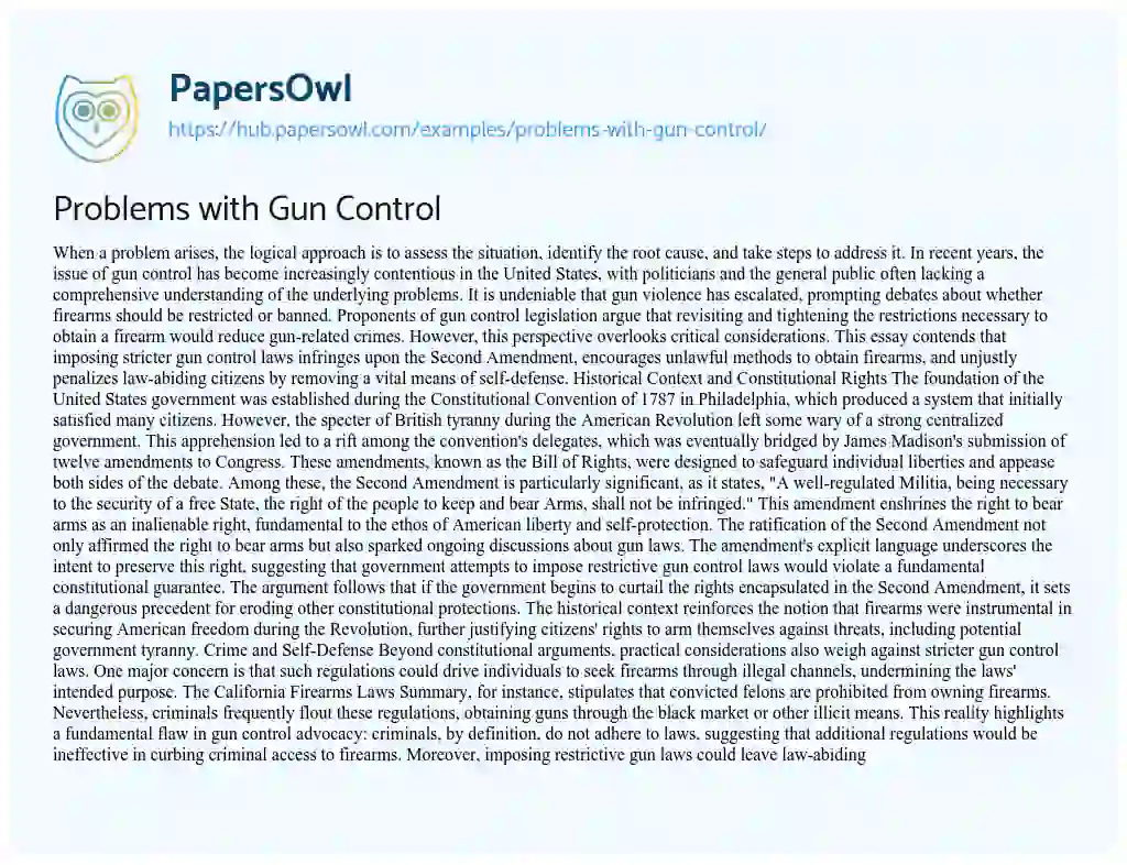 Essay on Problems with Gun Control