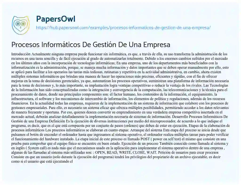Essay on Procesos Informáticos De Gestión De Una Empresa