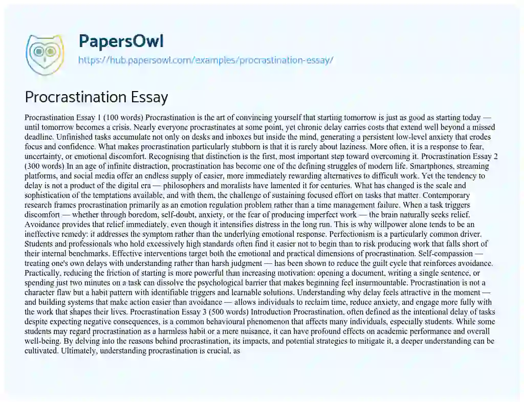 Essay on Procrastination Essay