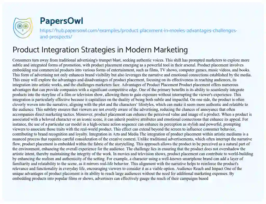 Essay on Product Integration Strategies in Modern Marketing