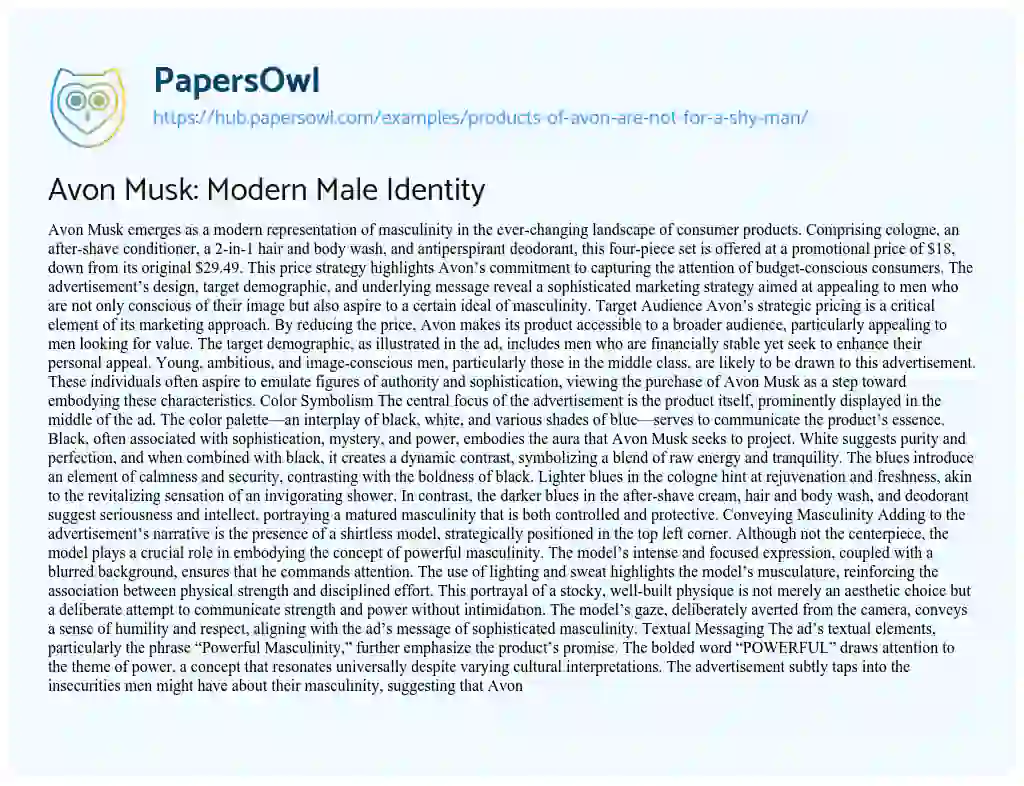 Essay on Avon Musk: Modern Male Identity