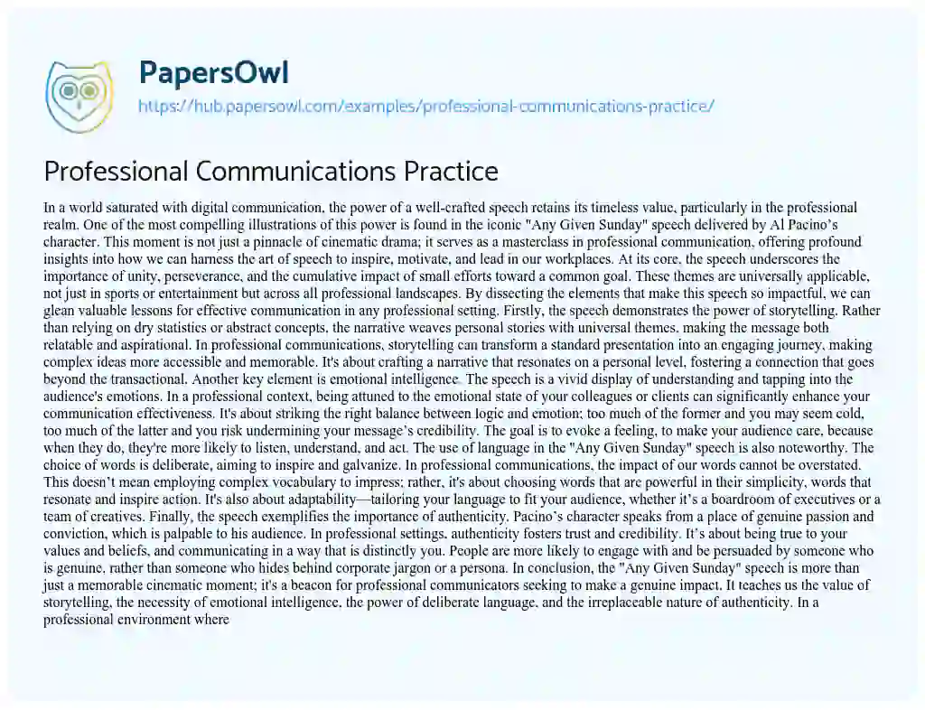 Essay on Professional Communications Practice