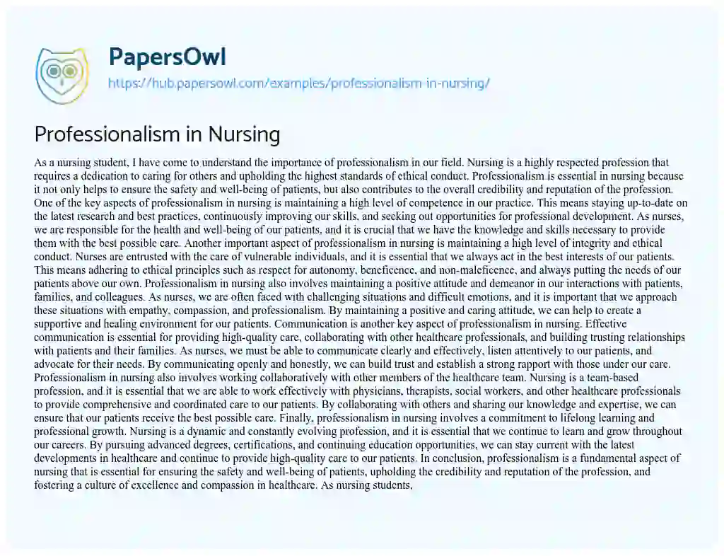 Essay on Professionalism in Nursing