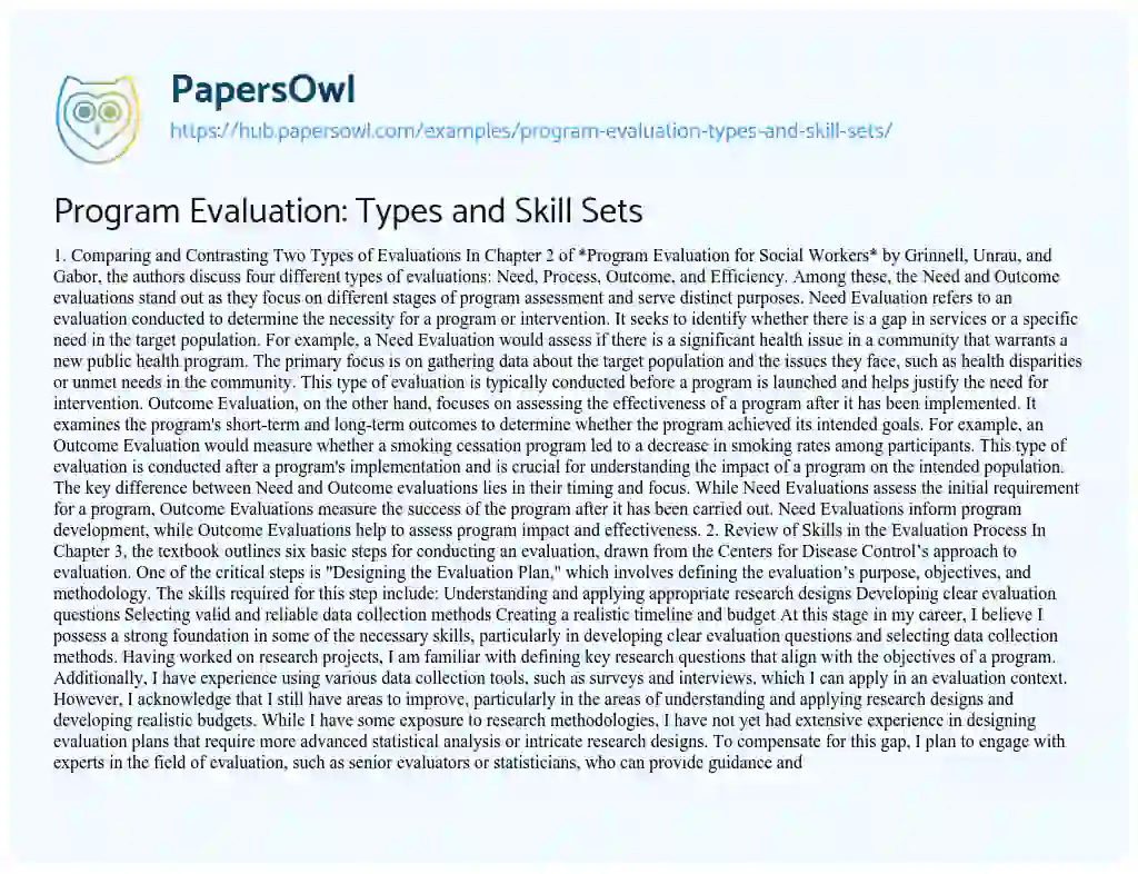 Essay on Program Evaluation: Types and Skill Sets