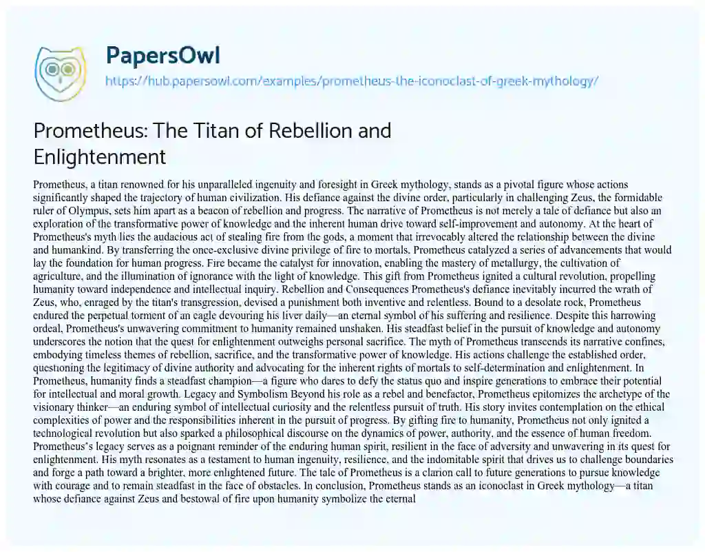 Essay on Prometheus: The Titan of Rebellion and Enlightenment