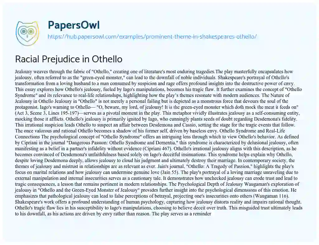 Essay on Racial Prejudice in Othello