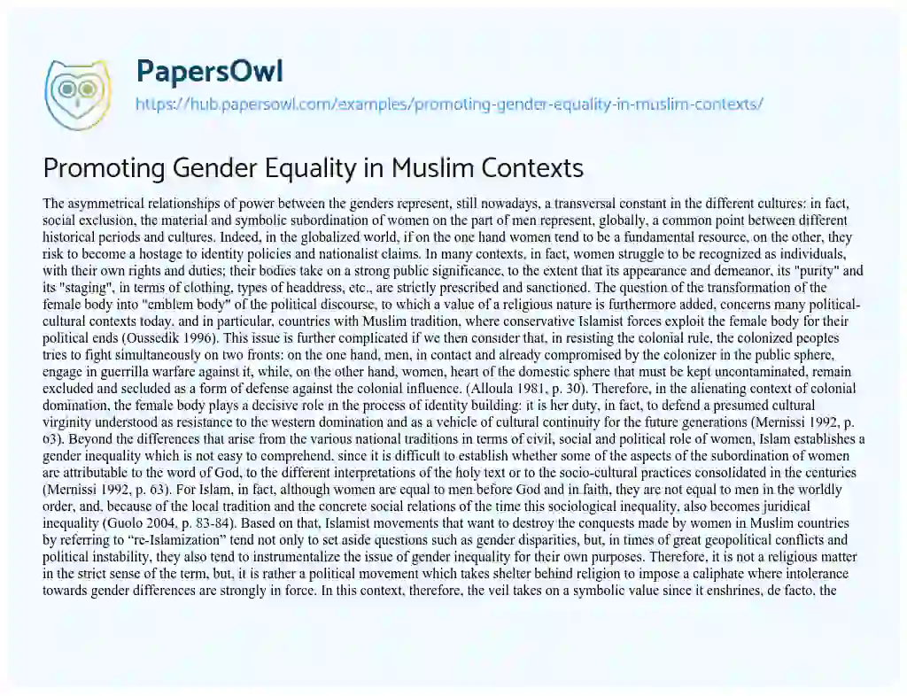 Essay on Promoting Gender Equality in Muslim Contexts