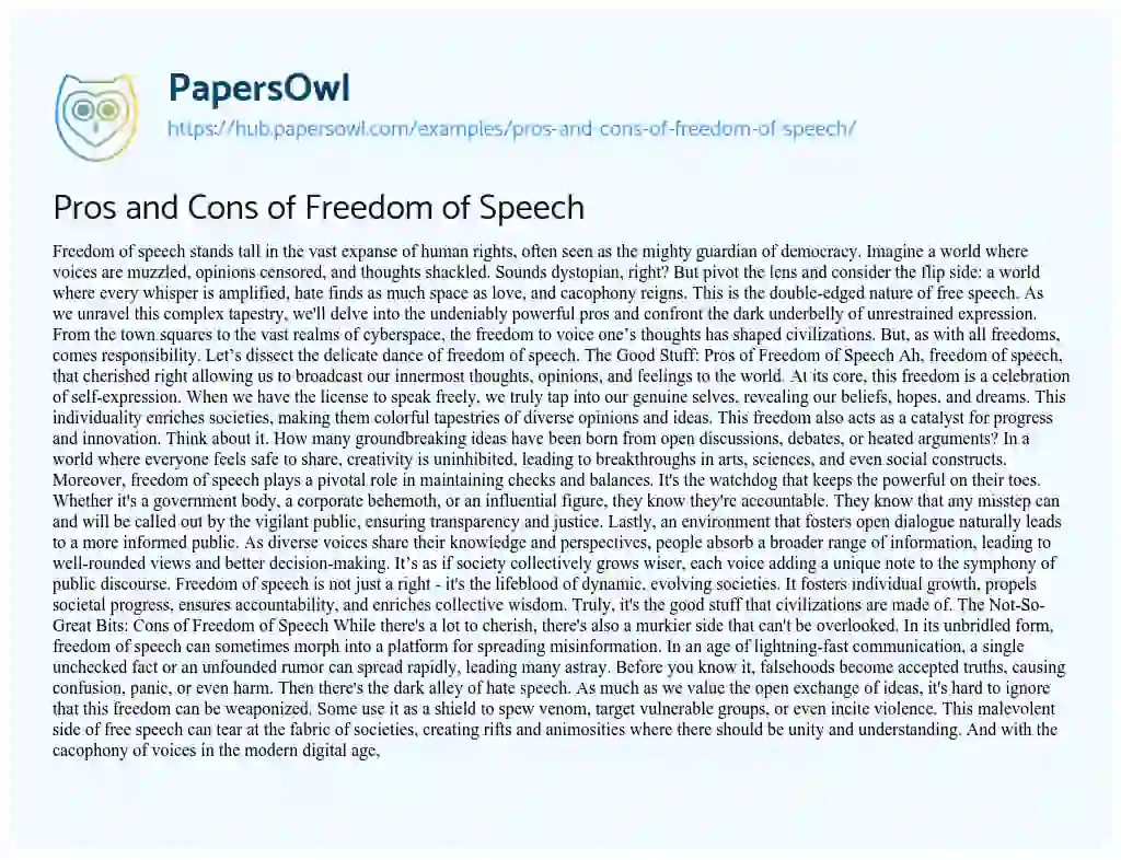 Essay on Pros and Cons of Freedom of Speech