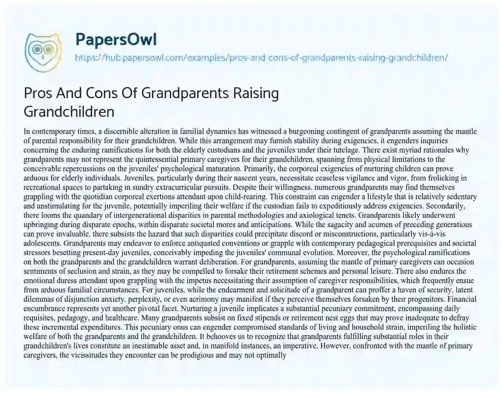 Essay on Pros And Cons Of Grandparents Raising Grandchildren