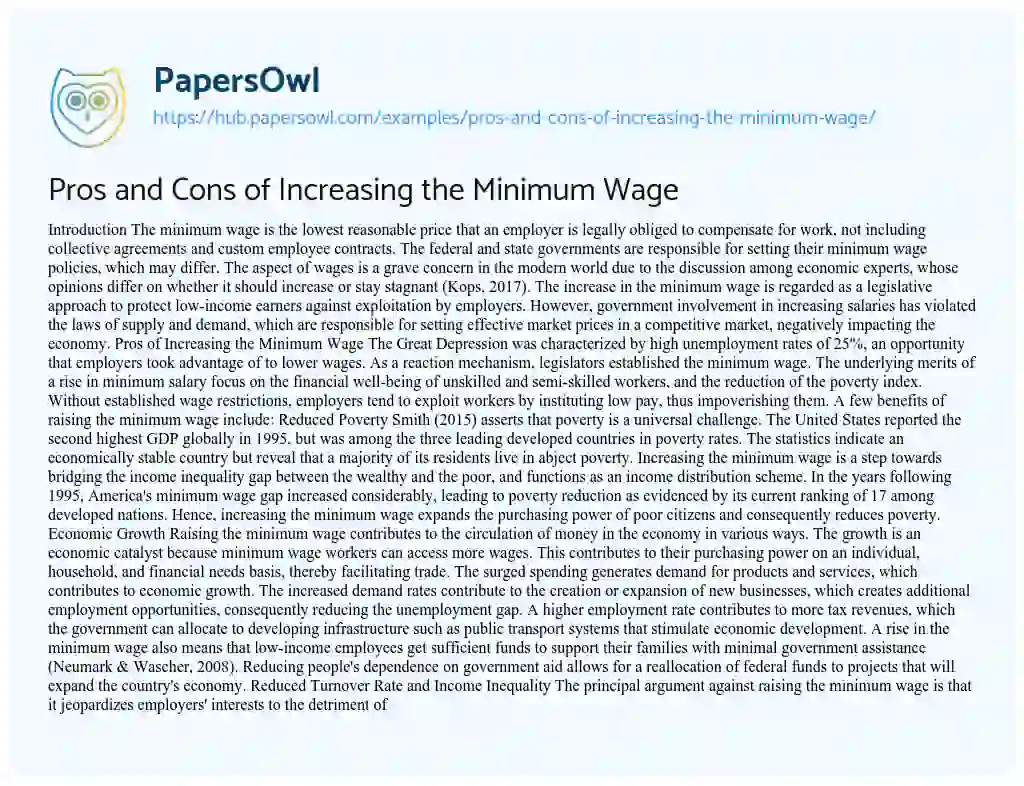 Essay on Pros and Cons of Increasing the Minimum Wage