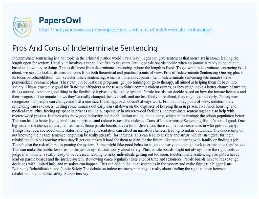 Essay on Pros And Cons of Indeterminate Sentencing