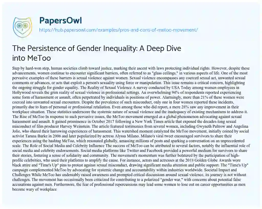 Essay on The Persistence of Gender Inequality: A Deep Dive into MeToo
