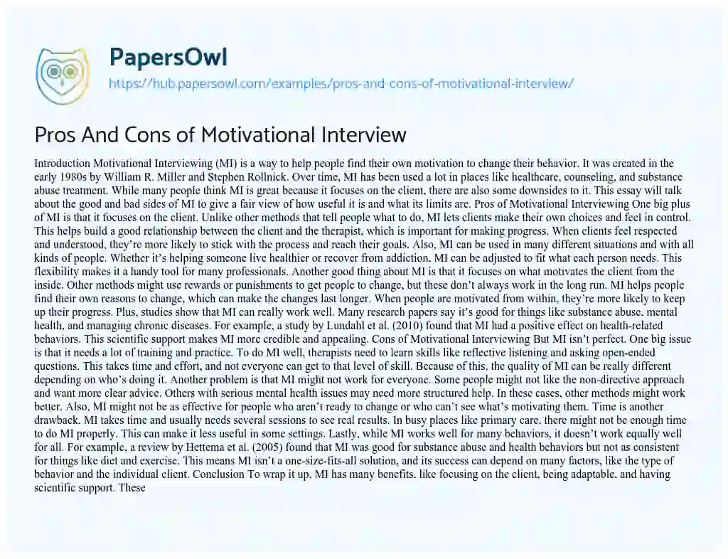 Essay on Pros And Cons of Motivational Interview