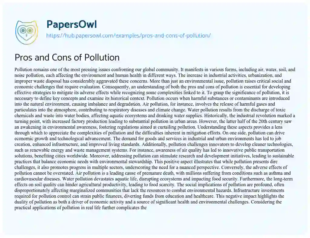 Essay on Pros and Cons of Pollution