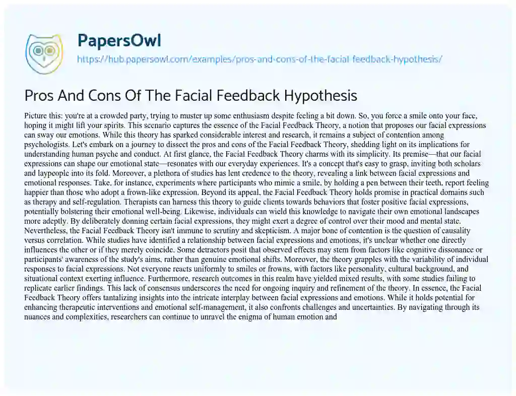 Essay on Pros And Cons Of The Facial Feedback Hypothesis