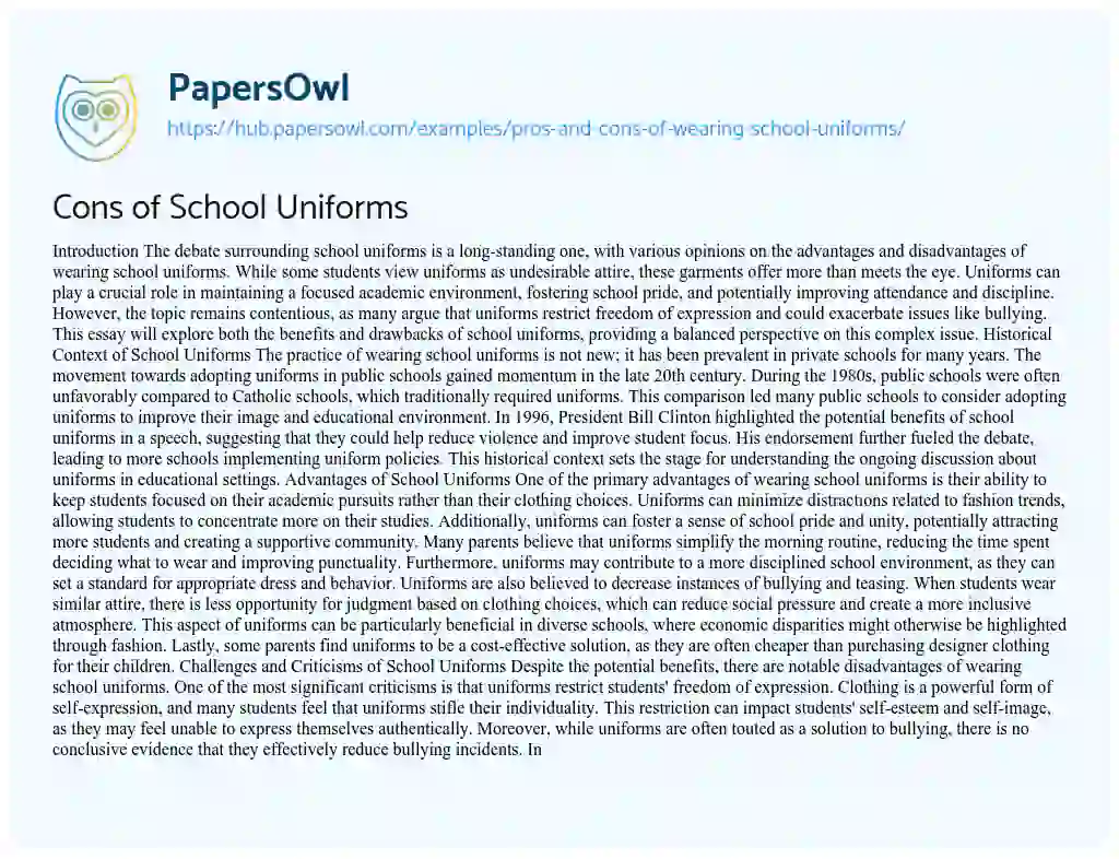 Essay on Cons of School Uniforms