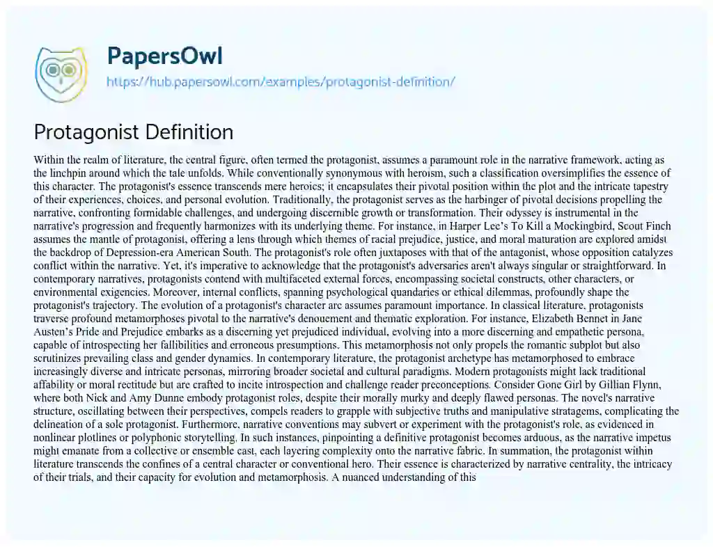 Essay on Protagonist Definition