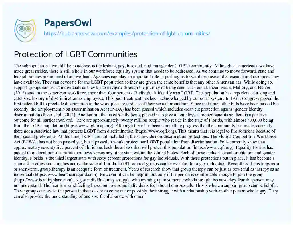 Essay on Protection of LGBT Communities
