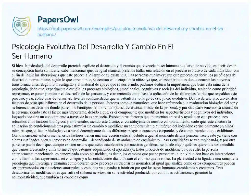 Essay on Psicología Evolutiva Del Desarrollo Y Cambio En El Ser Humano