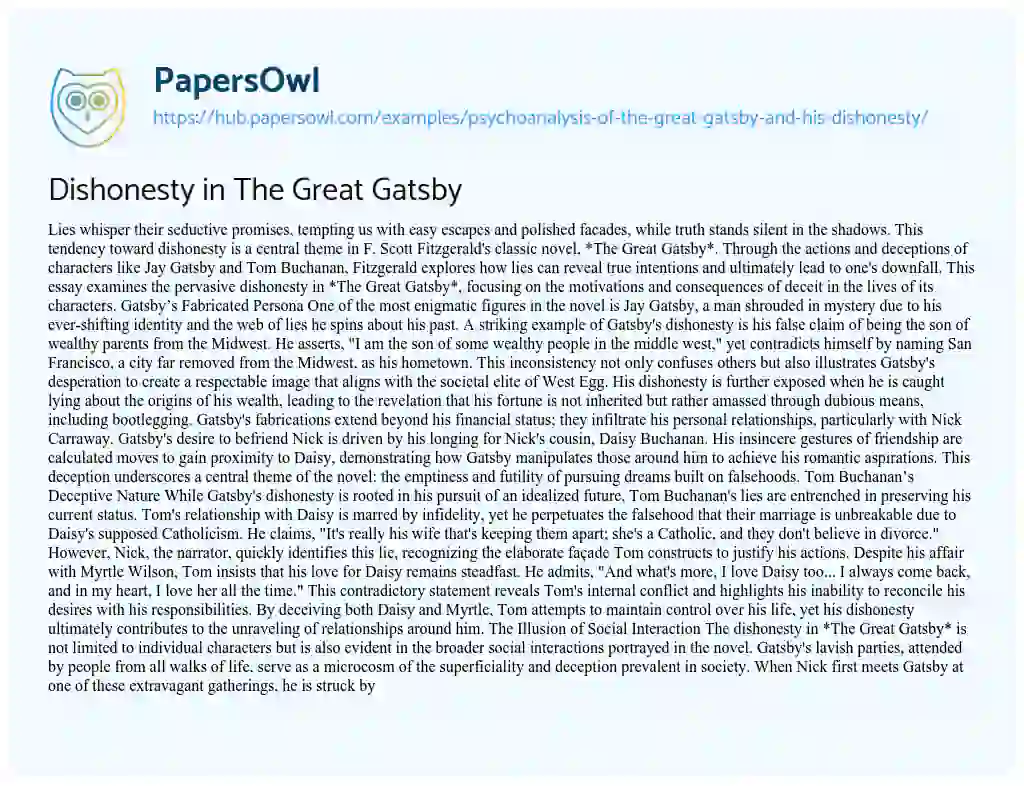 Essay on Dishonesty in The Great Gatsby
