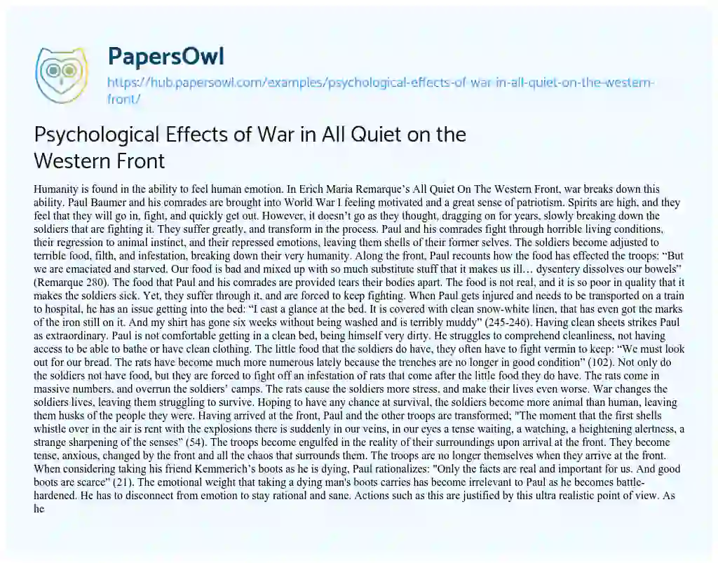 Essay on Psychological Effects of War in All Quiet on the Western Front
