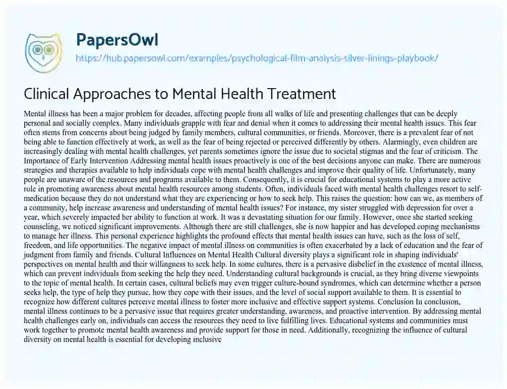 Essay on Clinical Approaches to Mental Health Treatment
