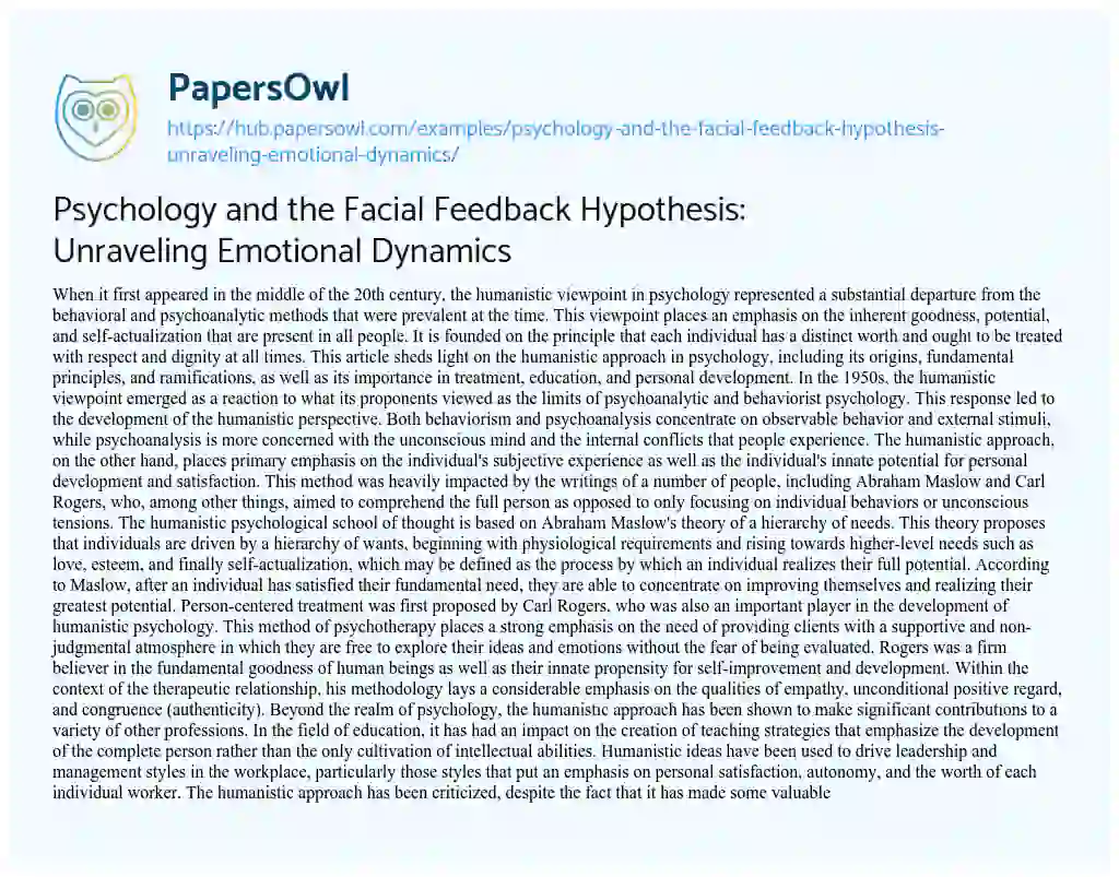 Essay on Psychology and the Facial Feedback Hypothesis: Unraveling Emotional Dynamics