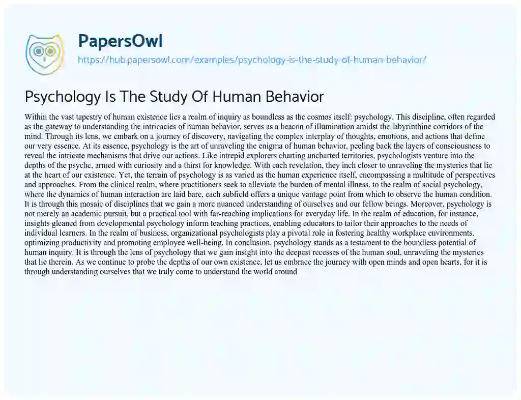Essay on Psychology Is The Study Of Human Behavior