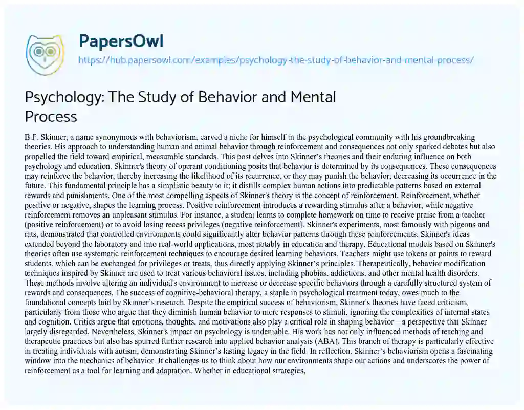 Essay on Psychology: The Study of Behavior and Mental Process