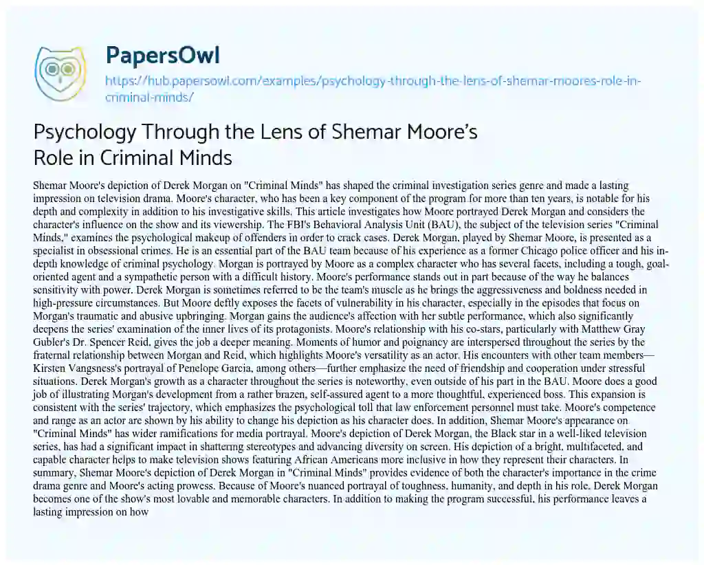 Essay on Psychology Through the Lens of Shemar Moore’s Role in Criminal Minds