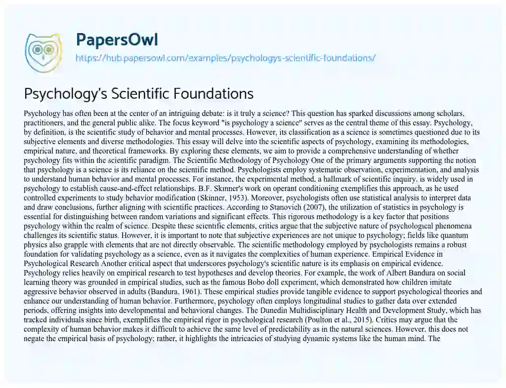 Essay on Psychology’s Scientific Foundations