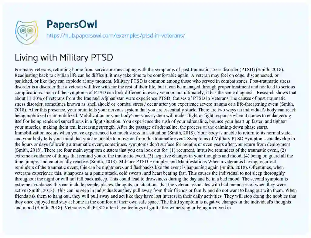Essay on Living with Military PTSD