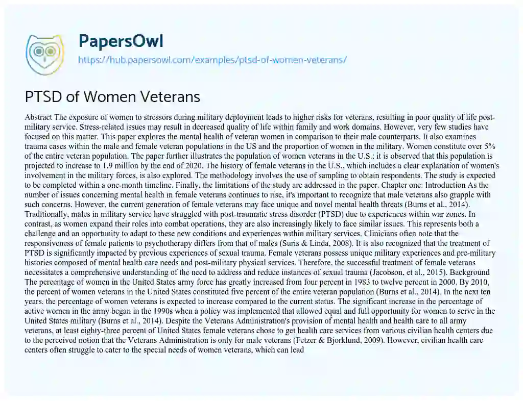 Essay on PTSD of Women Veterans